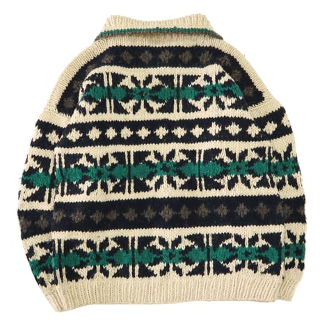 "Good Color" Hand Knit Wool Jacquard Sweater Lサイズ ECUADOR製