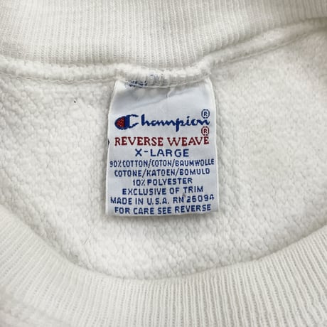 90's CHAMPION RW SWEAT Solid White XLサイズ USA製