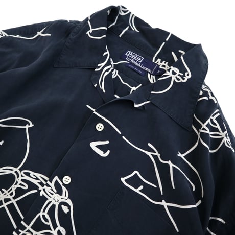 "Special" 90's～ Polo Ralph Lauren "Equestrian" "Black" Rayon Shirt XLサイズ