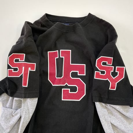 90's OLD STUSSY 紺タグ "袖プリント" LS Tシャツ Lサイズ USA製