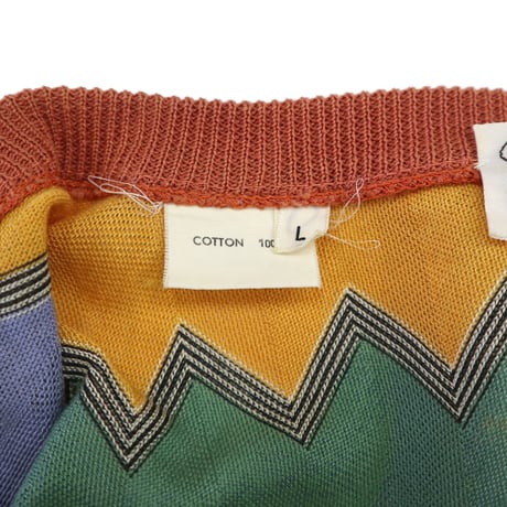 "Women's" MISSONI 幾何柄ボーダー サマーニット カーディガン Lサイズ ITALY製