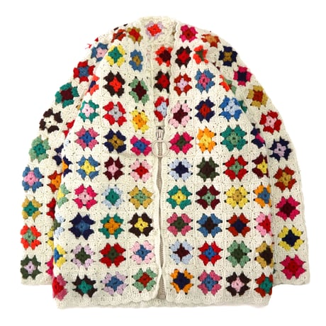 "Women's" Crochet knit Granny Square Zip Cardigan