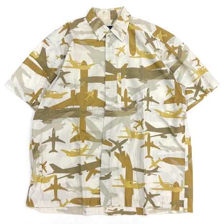 90's OLD STUSSY "Plane Pattern" Cotton Shirt Mサイズ USA製