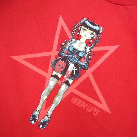 ～00's HOOK UPS skateboards プリント Tシャツ Red XLサイズ USA製