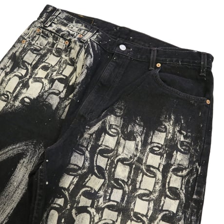 00's Levi's 505 "Silk Print" "Super Black" Denim Pants 36×32