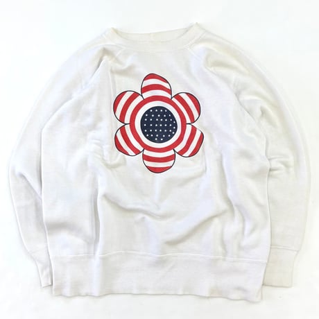 "Big Size" 60's unknown "America Flag Flower" Water Print Sweat