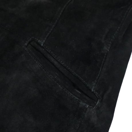 "Women's" 80's～ EURO スウェード レザー ロング ベスト BLACK 44サイズ ITALY製