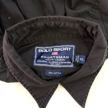 90's Polo Sports "Black" "HBT" Cotton Shirt XLサイズ