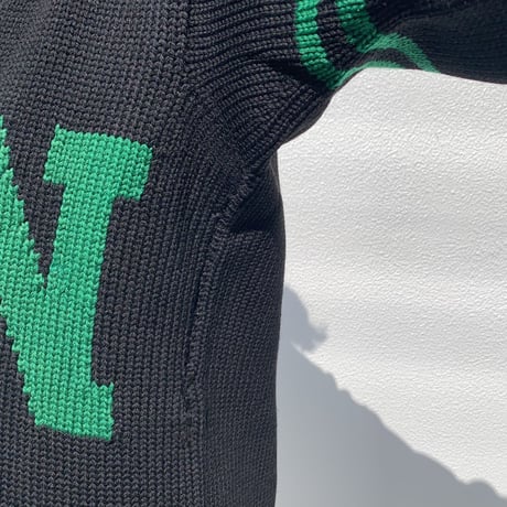 60's～ unknown Wool Lettered Cardigan Black×Green