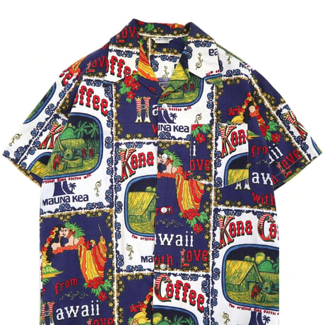 70's NOS "Kona Coffee" 総柄 コットン アロハシャツ HAWAII製