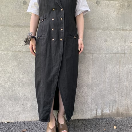 "Women's" ～90's strike A pose No Sleeve Denim Long Onepiece Lサイズ