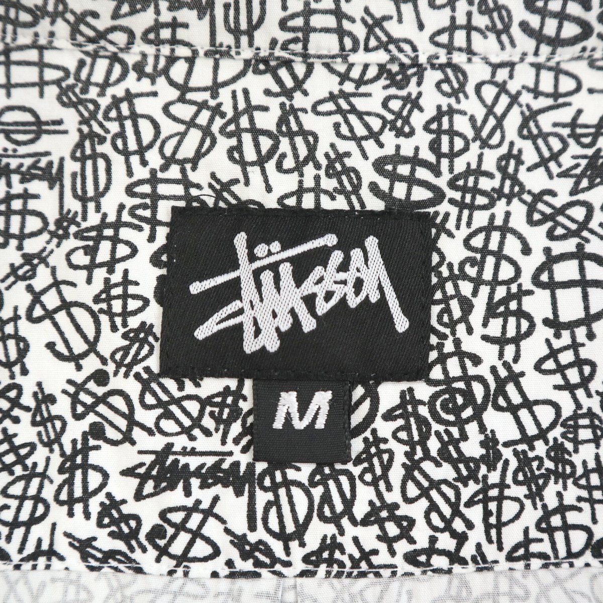 USA製【ステューシー】stussy ドル＄マーク 総柄 半袖シャツ M 黒×白