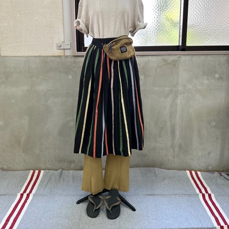 Unknown Gathered Multi Stripe Cotton Skirt