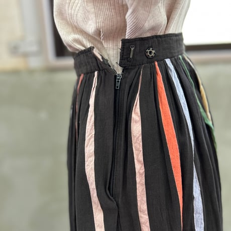 Unknown Gathered Multi Stripe Cotton Skirt