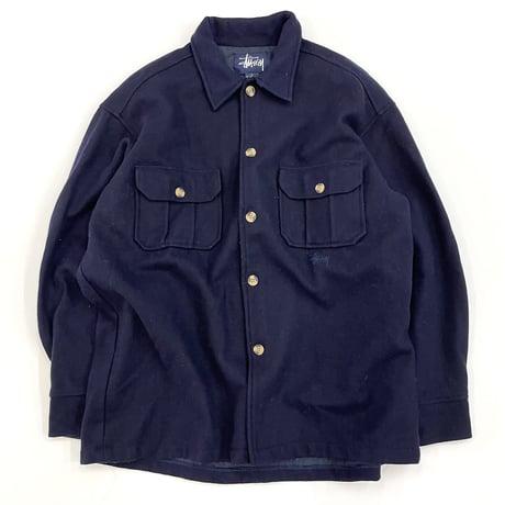90's～ OLD STUSSY CPO Wool Shirt Jacket Navy Lサイズ