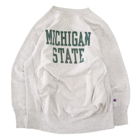 80's CHAMPION RW SWEAT "MICHIGAN STATE" 染み込み プリント Lサイズ USA製
