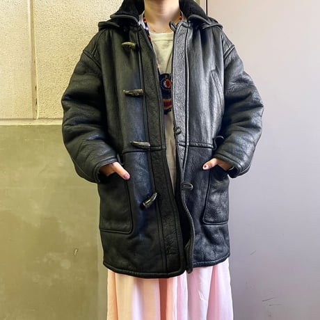 "All Black" 90's～ Mouton Leather Sherpa Duffle Coat