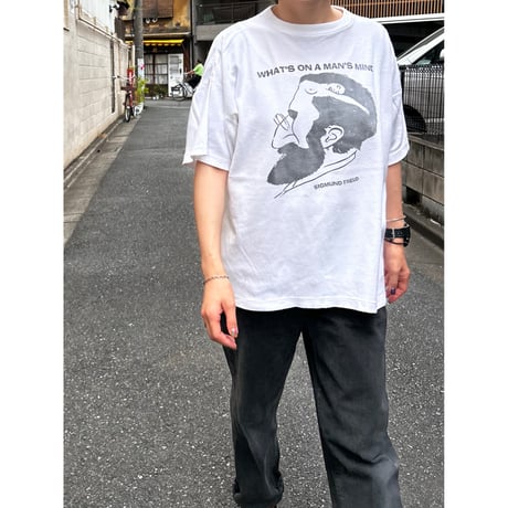 ～80's unknown "Sigmund Freud" 染み込み プリント カット地 Tシャツ