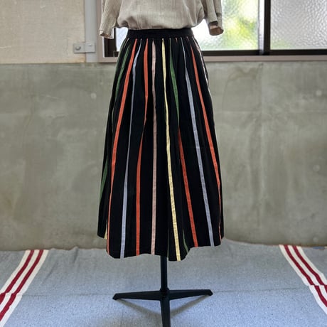 Unknown Gathered Multi Stripe Cotton Skirt