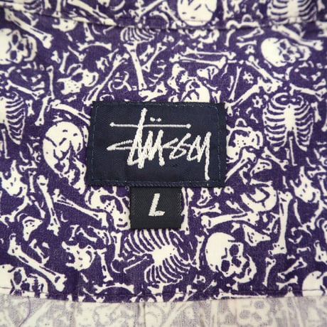 90's OLD STUSSY "スカル" 総柄 半袖 シャツ Lサイズ USA製
