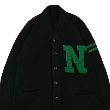 60's～ unknown Wool Lettered Cardigan Black×Green