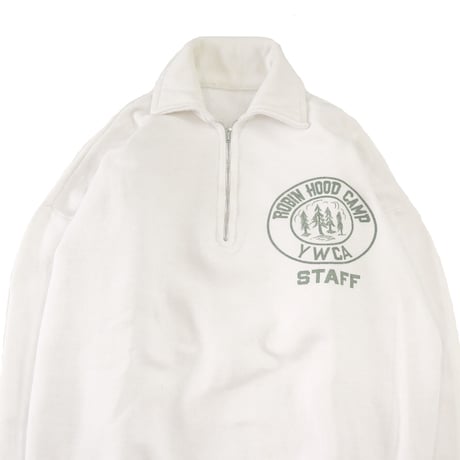 60's unknown "ROBIN HOOD CAMP YWCA" 染み込み プリント ハーフジップ スウェット