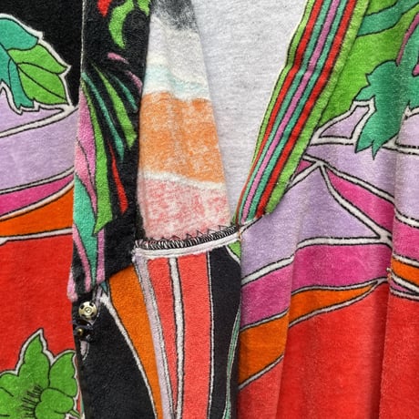 "Women's" ～70's Botio Floral Pattern Pile Gown ITALY製