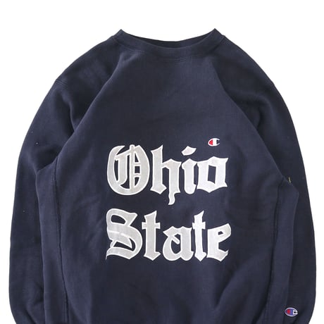 90's CHAMPION RW SWEAT "目付き Ohio" Navy Lサイズ USA製
