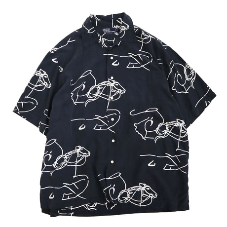 "Special" 90's～ Polo Ralph Lauren "Equestrian" "Black" Rayon Shirt XLサイズ