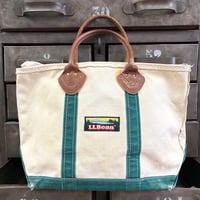 80's～90's L.L. Bean "1色タグ" "Leather Handle" "Zip Top" BOAT AND TOTE Canvas Bag