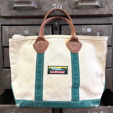80's～90's L.L. Bean "1色タグ" "Leather Handle" "Zip Top" BOAT AND TOTE Canvas Bag