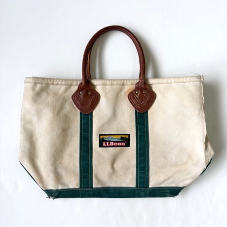 80's～90's L.L. Bean "1色タグ" "Leather Handle" "Zip Top" BOAT AND TOTE Canvas Bag