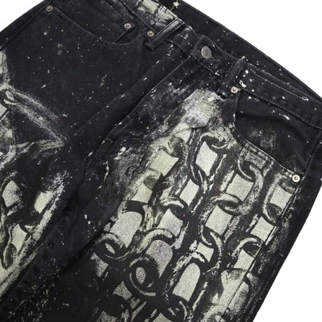 00's Levi's 505 "Silk Print" "Super Black" Denim Pants 33×32