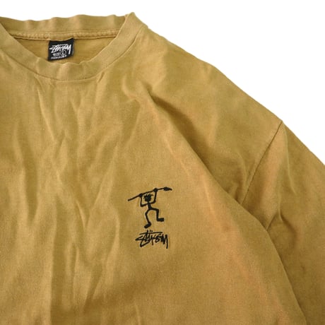 80's～90's OLD STUSSY 黒タグ "Shadow Man" 刺繍 Tシャツ Lサイズ USA製
