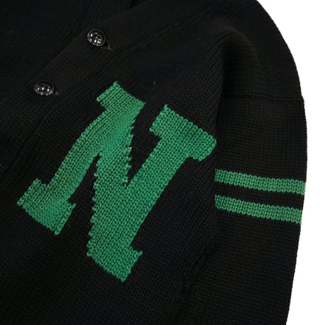 60's～ unknown Wool Lettered Cardigan Black×Green
