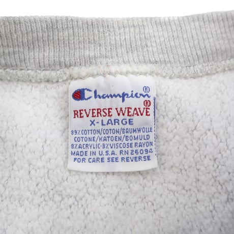 "Rare" 90's CHAMPION RW SWEAT "RENSSELAER" 目刺繍+両面 プリント XLサイズ USA製