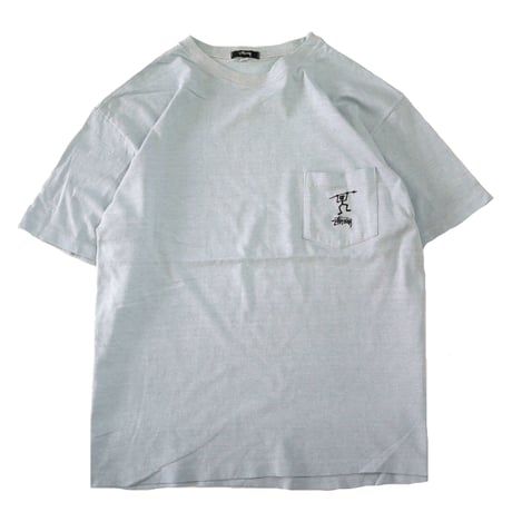 80's OLD STUSSY "Shadow Man" 刺繍 ポケット Tシャツ Lサイズ USA製