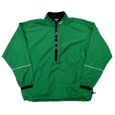 90's NIKE "Zip Logo" Nylon Pull Over Jacket GREEN Lサイズ