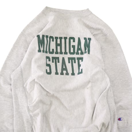 80's CHAMPION RW SWEAT "MICHIGAN STATE" 染み込み プリント Lサイズ USA製