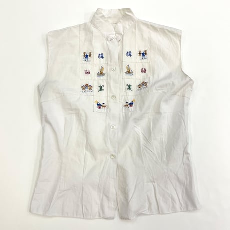 unknown "Kanji" Hand Embroidery No Sleeve Blouse