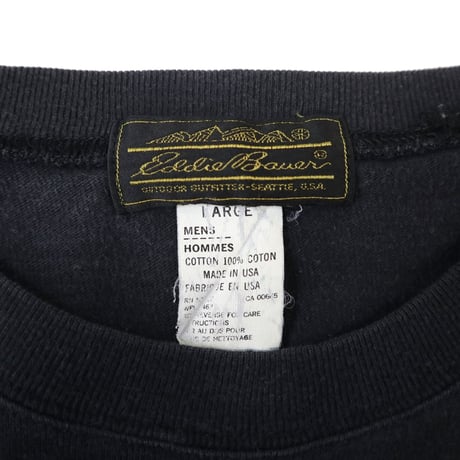 80's～ Eddie Bauer "Solid Black" LS Pocket Tee Lサイズ USA製