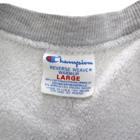 80's CHAMPION RW SWEAT "NYU" 3段 染み込み プリント Lサイズ USA製