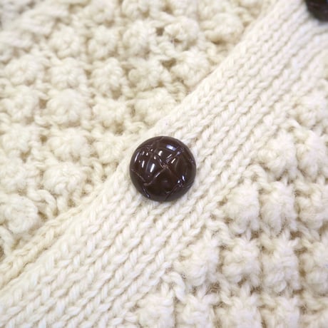 70's～ Wool Aran Cardigan Sweater Ivory 46サイズ