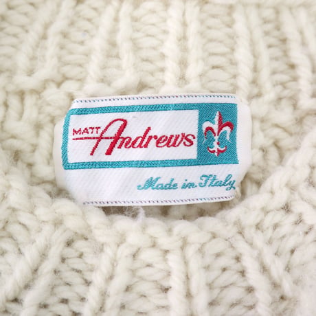 "Women's" 80's～ Matt Andrews "Cut Off" Wool Aran Sweater Ivory ITALY製