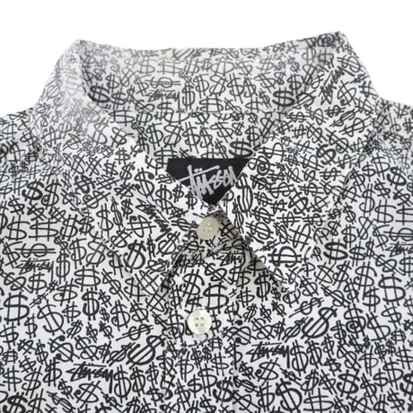 90's OLD STUSSY "$マーク" 総柄 半袖 シャツ Ｍサイズ USA製