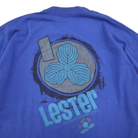 80's～90's TRACKER "Lester KASAI" 家紋 プリント Tシャツ BLUE