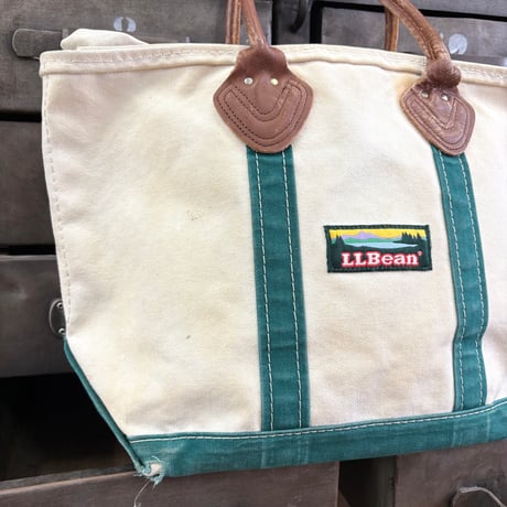 80's～90's L.L. Bean "1色タグ" "Leather Handle" "Zip Top" BOAT AND TOTE Canvas Bag