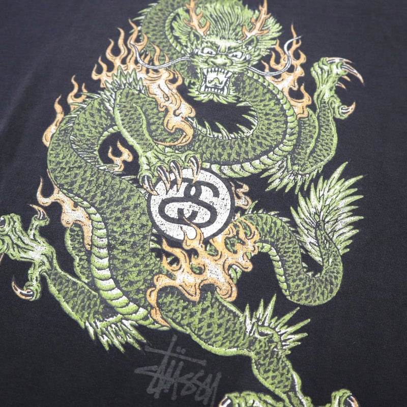 90s OLD STUSSY ドラゴン Tシャツ ブラック