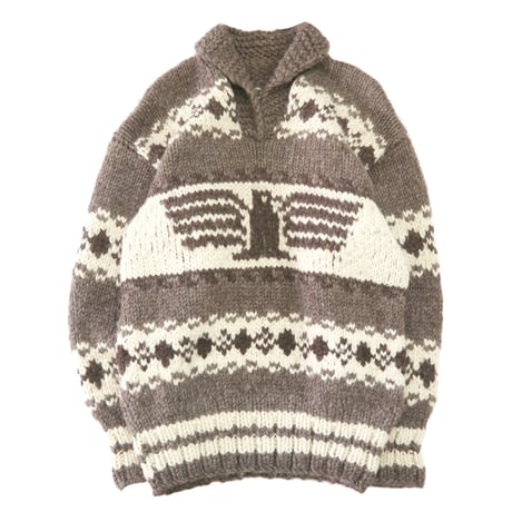 80's～ unknown "Thunderbird" Wool Cowichan Sweater Ivory×Brown