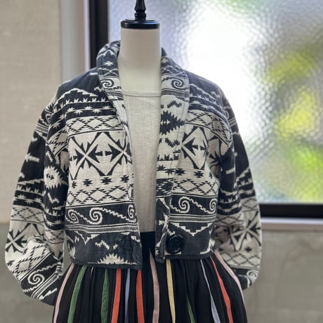 ～90's flashback "Native Pattern" Shawl Collar Short Jacket Lサイズ INDIA製